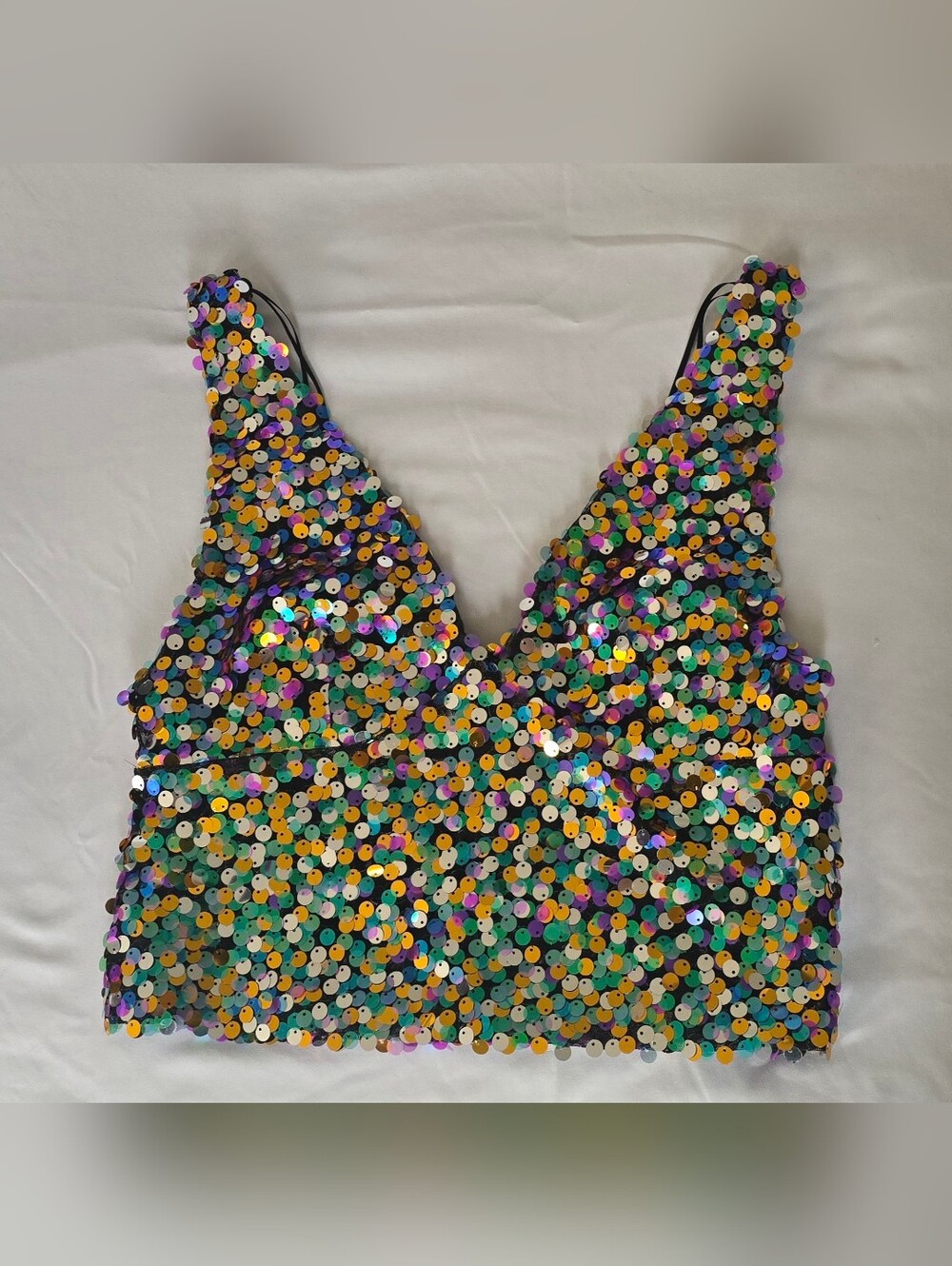 Zara Multicolored Sequin V-Neck Crop Top